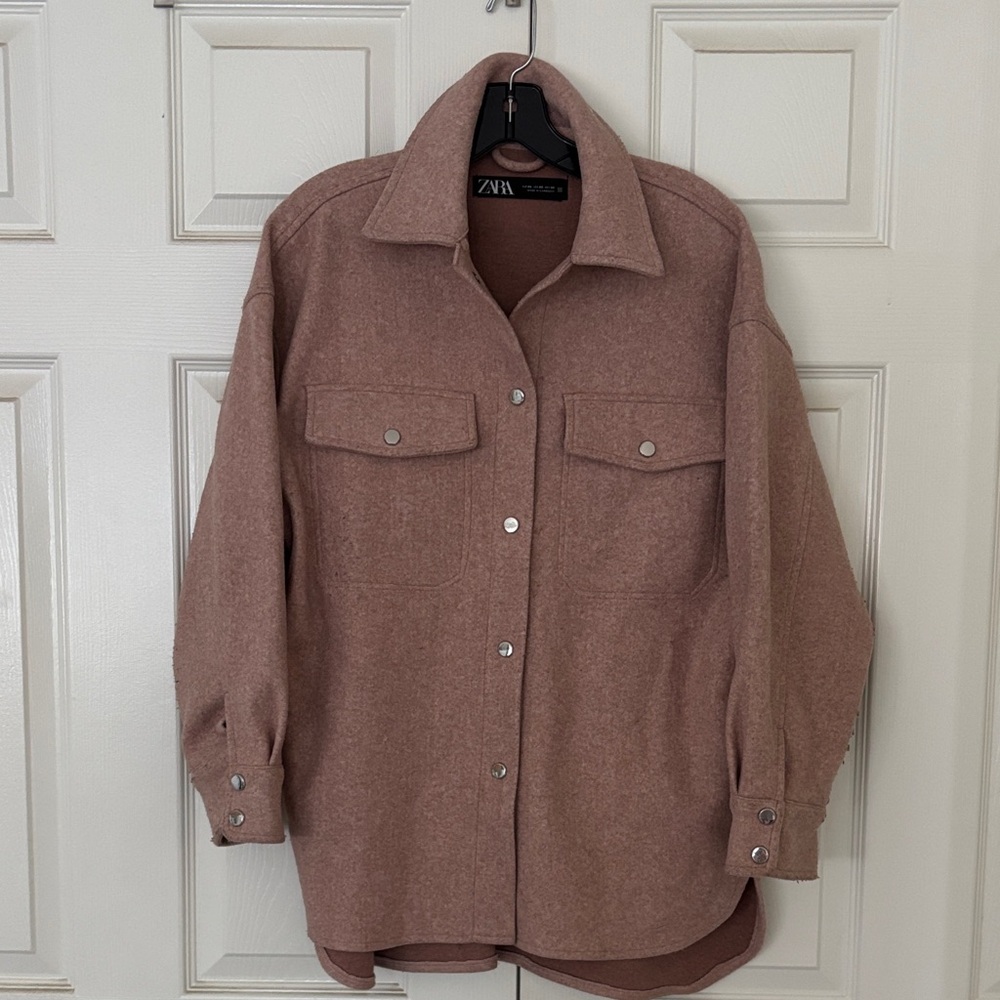 Zara Taupe Wool-Blend Shirt Jacket